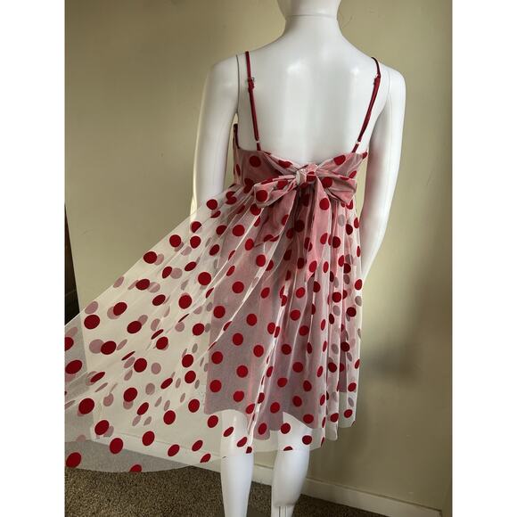 Betsey Johnson Polka Dot Mesh Babydoll Dress Womens 10 Red Pink Valentine - Picture 8 of 16